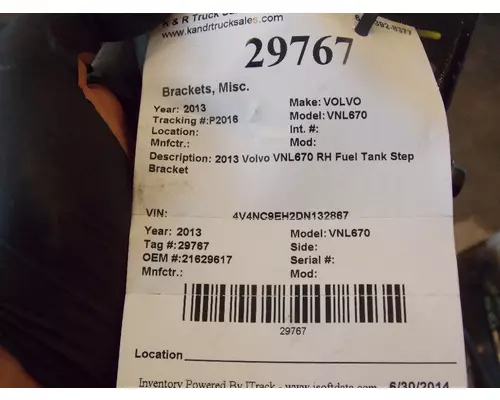 VOLVO VNL Brackets, Misc.