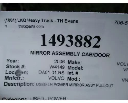 VOLVO VNL MIRROR ASSEMBLY CABDOOR