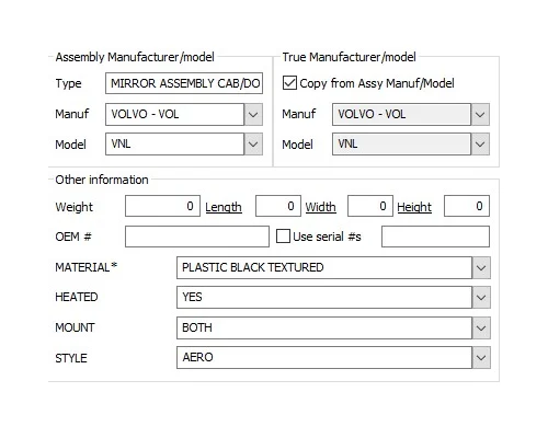 VOLVO VNL MIRROR ASSEMBLY CABDOOR