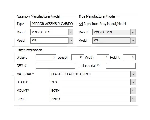 VOLVO VNL MIRROR ASSEMBLY CABDOOR