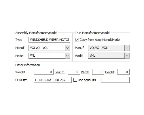 VOLVO VNL WINDSHIELD WIPER MOTOR