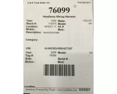VOLVO VN Headlamp Wiring Harness