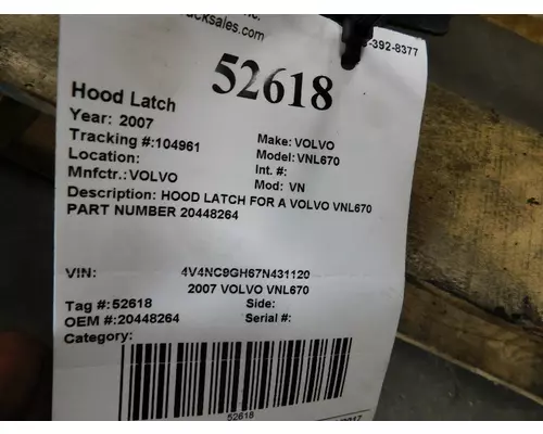 VOLVO VN Hood Latch