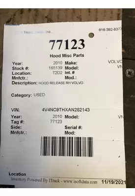 VOLVO VN Hood Misc Parts 