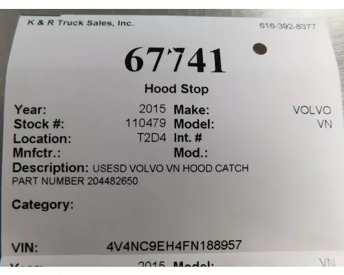 VOLVO VN Hood Stop