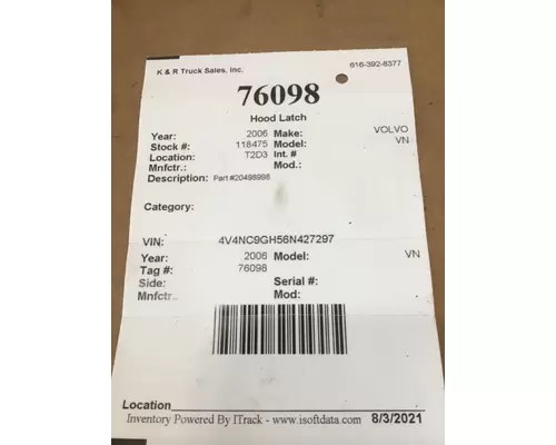 VOLVO VN Latches and Locks