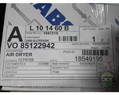 Air Dryer VOLVO  Dex Heavy Duty Parts, LLC  
