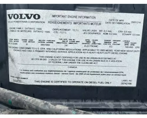 Volvo VED12D Engine Assembly