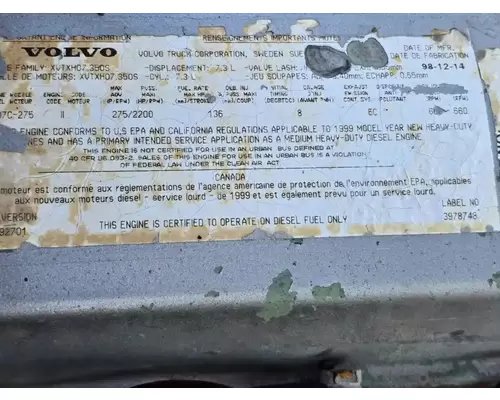 Engine Assembly VOLVO VED7C Garabedian Equipment Company, Inc - Fresno
