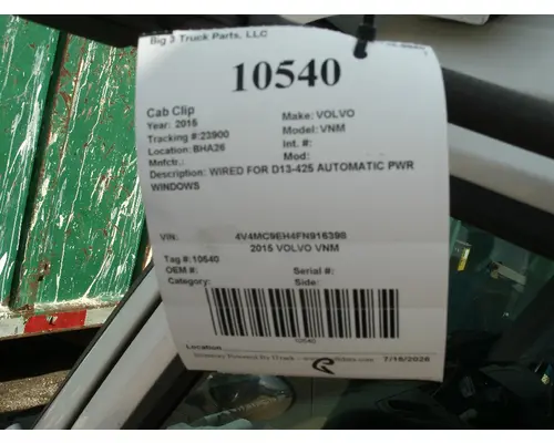 Cab VOLVO VNM Big 3 Truck Parts, LLC
