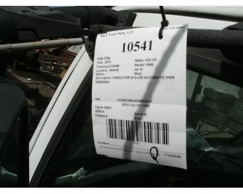 Cab VOLVO VNM Big 3 Truck Parts, LLC