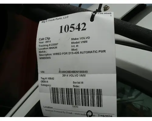 Cab VOLVO VNM Big 3 Truck Parts, LLC