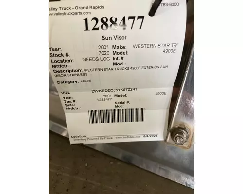 WESTERN STAR TR 4900E Sun Visor