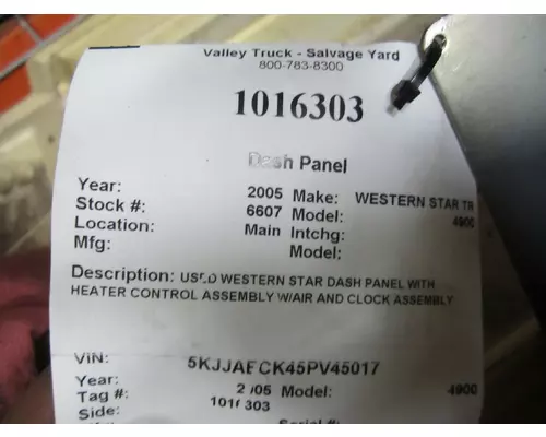 WESTERN STAR TR 4900 Dash Panel