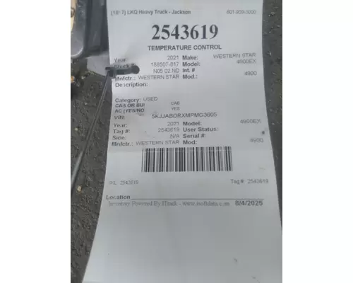 WESTERN STAR 4900 TEMPERATURE CONTROL