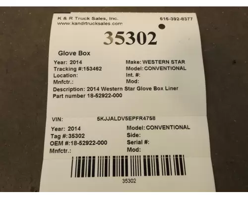 WESTERN STAR CONVENTIONAL  Glove Box