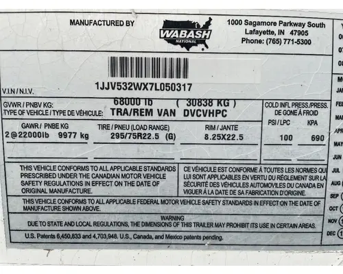 Trailer WABASH 53' X 102" T/A VN TLR RRD American Truck Sales