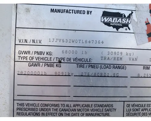 Trailer WABASH 53' X 102"  American Truck Salvage